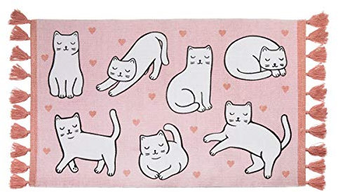 Sass & Belle Cutie Cat Teppich mit Quasten, Rosa