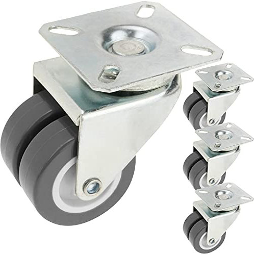 PrimeMatik - Rueda Doble pivotante Industrial de PU y PVC sin Freno 50 mm 4 Pack