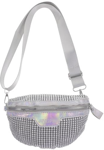 Abaodam Gürteltasche Gürteltasche Glitzer Hüfttasche lässige Umhängetasche Hobo Handtaschen Arbeitstasche große Kapazität Handtasche für Mädchen Einkaufen Schule Silber