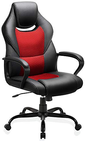 BASETBL Bürostuhl Racing Stuhl Gaming Stuhl Sessel Schreibtischstuhl Ergonomisch Drehstuhl Sportsitz bürostuhl mit Rückenlehne, Wippfunktion, Höhenverstellung, gepolsterter Armlehne Chefsessel Rot