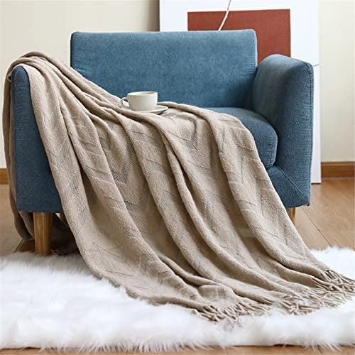Hayisugal Wohndecke Boho Decke Weich Strickdecke Wolldecke mit Quaste Kuscheldecke Sofadecke Couch Decke Überwurfdecke Tagesdecke, Khaki, 130 x 200cm