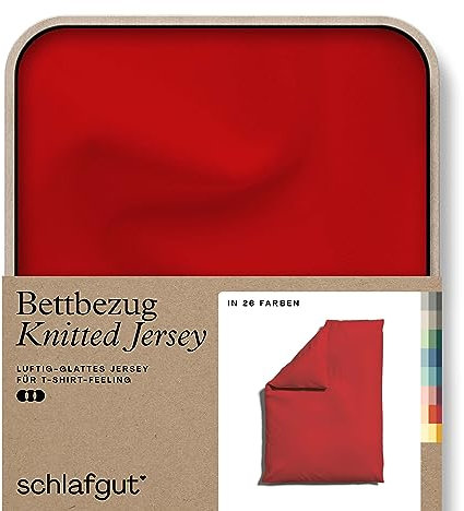 schlafgut Knitted Jersey Bettwäsche 135x200cm Bettdecke Bezug einzeln, Multicolor Uni, weich und faltenfrei mit Elasthan (Red Deep, 155x220)