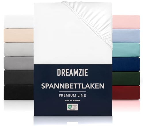 Dreamzie Spannbetttlaken 180x200 cm - Hoher Steg bis 33 cm - 100% Mikrofaser - Weiß - Schadstoffgeprüft (Oeko TEX), Bettlaken mit Gummizug