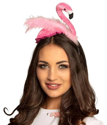Boland 52565 - Haarreif Flamingo, Kopfschmuck, Plüsch, Tiara, Kostüm, Verkleidung, Mottoparty, Karneval, Rosa