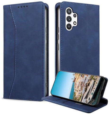 BoxTii Cover per Samsung Galaxy A13 4G, Custodia in PU Pelle Portafoglio, Supporto Magnetica Cover a Libro con Slot per Schede per Galaxy A13 4G, Blu