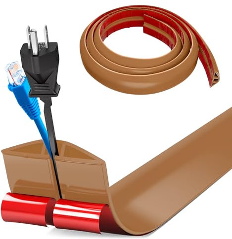 Floor Cord Covers Channel, Floor Cable Cover Protector, 3cm x 2m Heavy Duty Wire Cover, Protect Cables and Prevent Trip Hazards, Suitable for All Power Cords, Home, Warehouse, School(Light Brown)