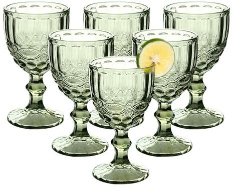 6 Pieces Vintage Wine Glasses Set, 8 Ounce Colored Glass Water Goblets, Stemmed Retro Style Drinking Glasses, Crystal Glass Cups, Dishwasher Safe, for Wedding Party Red Wine Glass with Gift Box