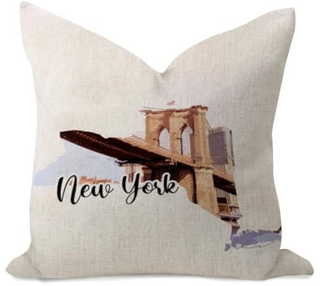 WSDESDEC Solider Kissenbezug, Motiv: New York, Vintage-Kissenbezüge, 61 x 61 cm, quadratisch, Leinen, Kissenbezüge für Auto, Urlaub, Party, Zuhause
