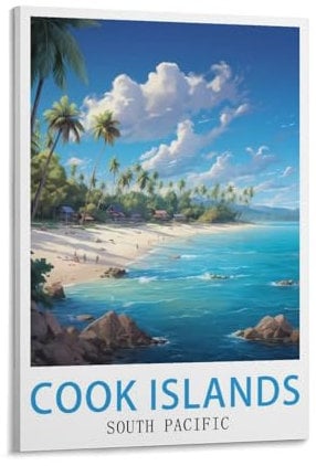 LHJOIUN Vintage-Reiseposter Cookinseln, Südsee, 50 x 75 cm, Kunstdruck, Leinwand, für Wohnzimmer, Schlafzimmer, Heimdekoration, moderne Kunst