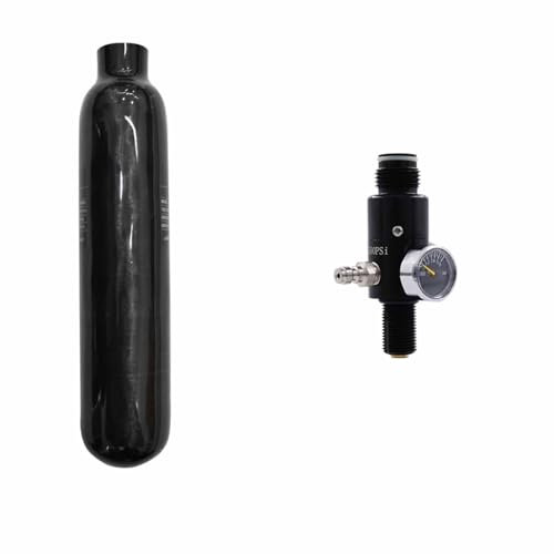 TUXING 4500psi/30Mpa Carbon Fiber Tank 0.3L, PCP Air Tank HPA Composite Cylinder mit Regulator Ventil Regler Manometer Ausgangsdruck 1800Psi M18*1.5