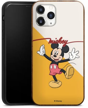 Holz Case kompatibel mit Apple iPhone 11 Pro Walnuss Handyhülle Echtholz Hülle Mickey Mouse Disney Retro