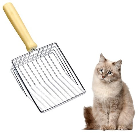 Paletta Lettiera Gatto, Paletta per Lettiera Gatto,Paletta per Lettiera per Gatti in Metallo, in Metallo, con Comoda Impugnatura in Legno, Distanza 7 mm, Litter Box Scoop, Pala per Gatti