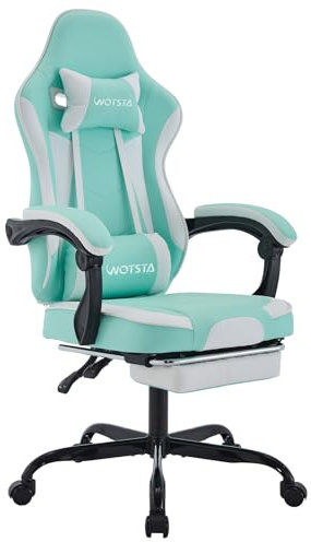 WOTSTA Chaise Gaming Racing, Siege Gaming Repose-Pieds Rétractable, Fauteuil Gamer avec Massage Lombaire, Fauteuil Bureau Ergonomique Confortable, Dossier Inclinable à 135°, Charge 120 kg