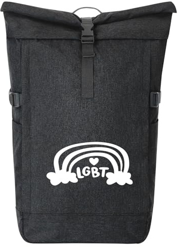 Huuraa Kurierrucksack LGBT Regenbogen Herz 30-44 Liter Black Melange Fairtrade Rolltop Rucksack Geschenkidee