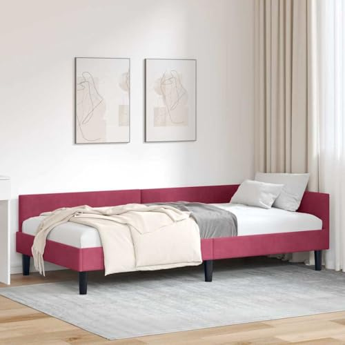 vidaXL Corner Bed Frame with Headboard Manual Wine red 80 x 200 cm, Elegant, Modern Bed Frame, Breathable Material, Durable Structure, Simple Design, Rectangular Bedroom Furniture