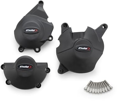 Puig 22005N Track-Motorschutzabdeckungen aus ultraleichtem 4-mm-Polypropylen, mit Verschleißindikatoren und erweitertem Schutz für das Motorgehäuse, Schwarz