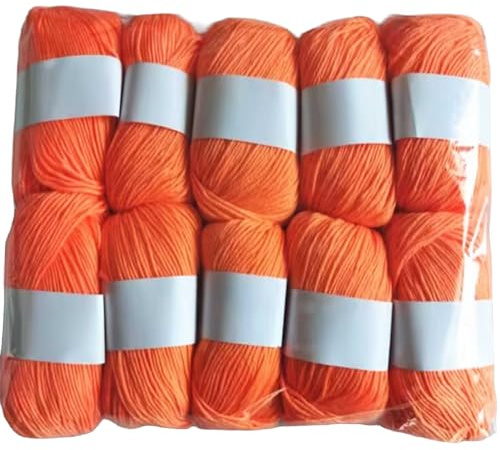 10er Set Luxus - Mischgarn - 500g Wolle - 05 Orange Rot - weiches Webgarn geeignet für Pullover, Babydecken, Schals - 10x 50g - Hochwertige Fasern für Häkeln und Basteln