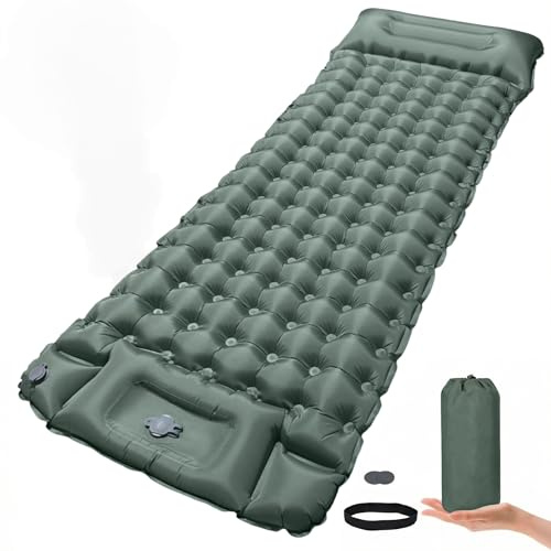 Esterilla Camping Inflable, Colchoneta Camping Autoinflable Individual con Bomba de Pie, Esterilla Hinchable con Almohada, Colchón de Aire Ultraligero y Compacto para Camp Viaje Playa