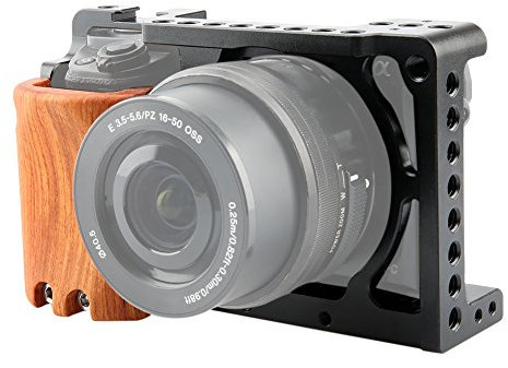 NICEYRIG Fotocamera in alluminio gabbia con contatto freddo e impugnatura in legno per Sony A6100 A6400 A6000/A6300