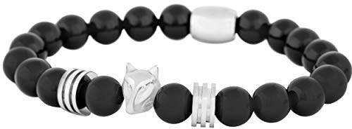 Akitsune Obsidian Perlenarmband | Premium Armband für Männer | Perlenarmband Herren mit Edelsteinen & Edelstahl Fuchs-Emblem | Exklusive Schmuckschachtel | Tolle Geschenkidee