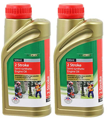 SPARES2GO 2 Stroke Semi Synthetic Engine Oil for Petrol Lawnmower/Chainsaw 500ml (Pack of 2)