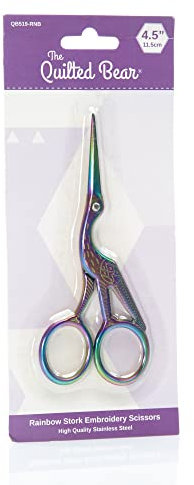 The Quilted Bear Vintage Storch Stickschere 11,4 cm – scharfe Schere für Fäden und Stoffe, Stickerei- und Feinarbeitsschere für präzises Schneiden (Regenbogen)