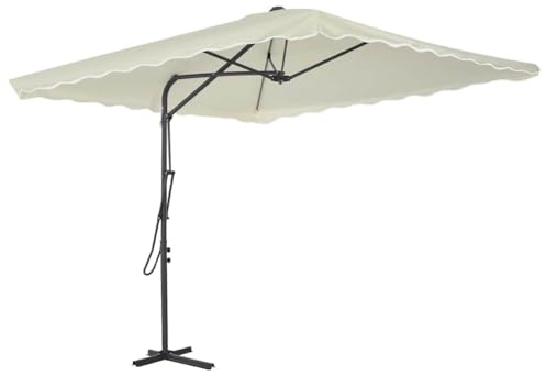 vidaXL Sombrilla de Jardín con Palo de Acero, Parasol Toldo, Refugio Solar, Paraguas para Playa Terraza Patio Exterior, Arena 250x250 cm