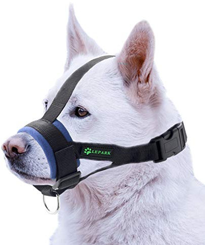 ILEPARK Hunde Maulkorb Soft Nylon Haustier für Kleine,Mittlere und Große Hund,Verhindert Beisen, Bellen und Kauen abzuhalten anpassbare (L,Blau)