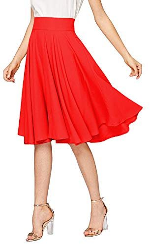Emma & Giovanni - A-Linie Elegant Faltenrock Hohe Taille Midi-Rock - Damen (Rot, 42-44)