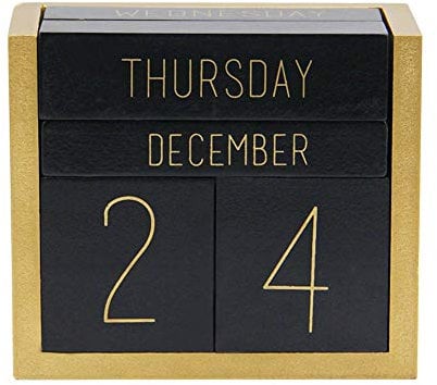 Juegoal Ewiger Kalender aus Holz, Holzblock, Tageskalender, Büro-Schreibtischzubehör (schwarz)
