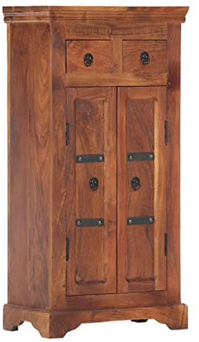 vidaXL Acacia Aparador Comedor Madera Maciza Diseño Rústico Tiradores Hierro Mueble Buffet Salón Cocina 2 Cajones + 2 Puertas Armario Auxiliar Bufé