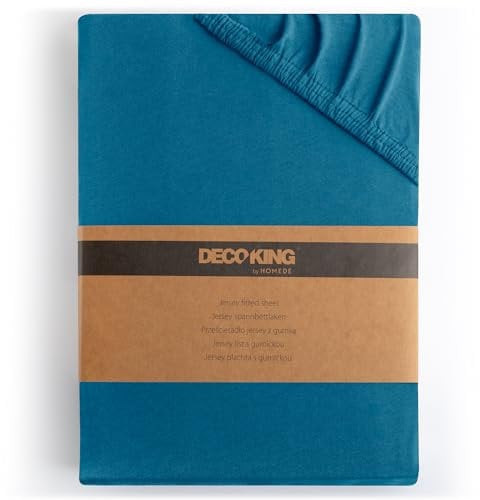 DecoKing Spannbettlaken 200x220 220x240 cm 100% gekämmte Baumwolle Blau Spannbetttücher Jersey Boxspringbett Amber 200 x 220 220 x 240