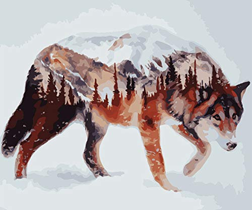 ABEUTY Wandkunst Wolf Tier Malen nach Zahlen, DIY Ölgemälde auf Leinwand Gemälde 40x50cm (Wolf, mit rahmen)