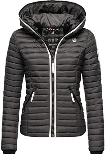 Navahoo Damen Übergangsjacke leichte Steppjacke kurz mit Kapuze Kimuk Prc Anthracite Gr. M