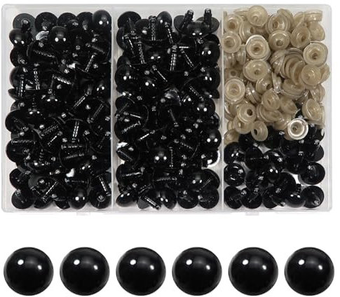 TOAOB 150 Stück Sicherheitsauge 16mm Schwarz Kunststoff Basteln Puppen Augen Knopfaugen mit Unterlegscheiben für Häkeltiere Puppe Marionette Plüschtier Teddyaugen