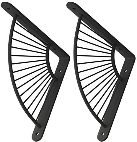 2 Pièces Supports Etagere Noir Support en Métal pour Décoration Murale Équerre de Fixation Étagère D'angle,Support D'étagère Forme D'éventail,Cadre Flottant 90 degrés en Fer(30cm)