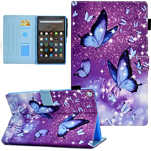 Case for Amazon Fire HD 10 Tablet (9th Generation 2019, 7th Generation 2017), NOT fit New 2022 2023 Release 11th 13th Gen, Premium PU Leather Stand Cover with Smart Auto Wake/Sleep,Beautiful Butterfly