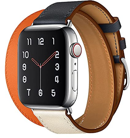 Aergood Cuir Bande,Compatible avec Apple Watch Bracelets 38/40/41mm 42/44/45mm, Double Tour Bracelet de pour iwatch Series 7 6 5 4 3 2 1 SE(38/40/41mm,Blanc/Bleu/Orange)