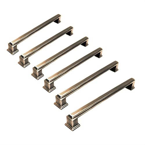 Art Deco Style Cabinet Handles Set of 6 Boss Bar Bow Pulls 192mm Matt Antique Brass Finish for Kitchen Cupboard & General Furniture by French Furniture Fittings