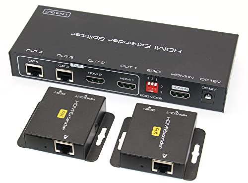 HDMI-Extender-Splitter, 1080P@60Hz 1X4 HDMI-Extender über Ethernet mehrere Empfänger HDMI-zu-Ethernet-Splitter Multiport-HDMI-Extender EDID-Voreinstellungen 50M POC (1X2)