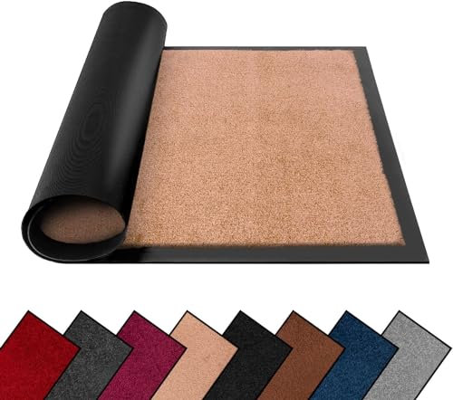 FB FunkyBuys Washable Dirt Trapper Door Mats Indoor & Outdoor, Heavy Duty Non Slip Doormats, Rubber Backed Floor Mat, Super Absorbent Front Door Mat, Entrance Rug (Beige-Plain, 50cm x 80cm)