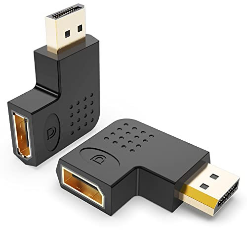 J&D 2er-Pack Flache DisplayPort Adapter, 90 Grad Links und Rechts Abgewinkelt Vergoldet Stecker auf Buchse Vertikaler Flacher 4K-DP-Adapter Konverter