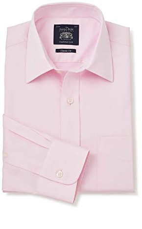 THE SAVILE ROW COMPANY LONDON Men's Classic Fit Cotton Twill Formal Shirt - Double Cuff - Pale Pink - 17.5 Collar - Lengthened