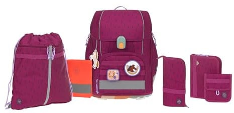 LÄSSIG 7-teiliges Schulranzen Set Kinder/School Set Boxy Unique Speckles berry