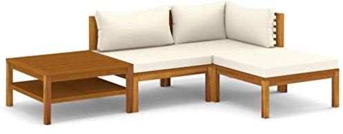 vidaXL 4-TLG. Garten-Lounge-Set mit Creme Kissen Massivholz Akazie