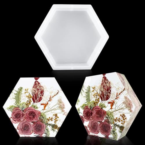 FineInno Hexagon Epoxidharz Formen,Große Silikonform, Gießform DIY Kerzen, Seife Erhaltung Blumen Buchstützen Bilderrahmen Harz Desktop Dekorationen