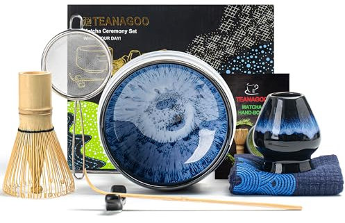 TEANAGOO Juego de té japonés, juego de batidor Matcha, batidor de bambú Matcha Bowl (chasen), pala (chashaku), soporte para batidor, kit para preparar té, N5, té verde matcha en polvo.
