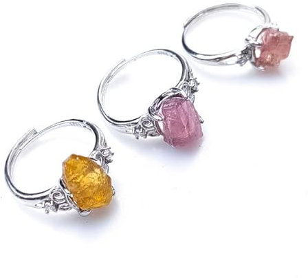XJruixi Roher unregelmäßiger Amethyst-Ring für Frauen, Reiki-Heilkristall, natürlicher Turmalin-Stein, Verstellbarer Schmuck, Meditationsgeschenke