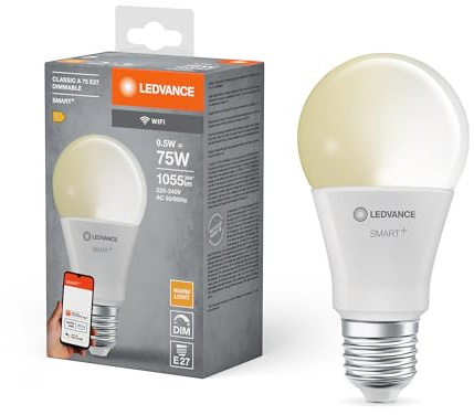 LEDVANCE Smarte LED-Lampe mit WiFi Technologie, Sockel E27, Dimmbar, Warmweiß (2700 K), ersetzt Glühlampen mit 75 W, SMART+ WiFi Classic Dimmable, 1er-Pack