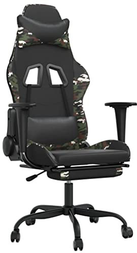 vidaXL Gaming Stuhl, Bürostuhl Drehbar Höhenverstellbar, Drehstuhl Schreibtischstuhl mit Fußstütze, Verstellbar Chefsessel, Schwarz Tarnfarben Kunstleder